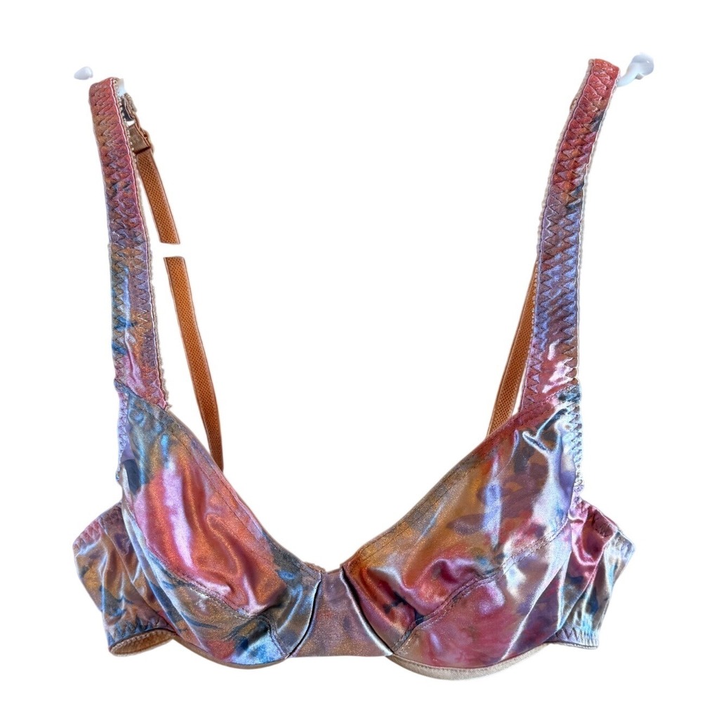 Vintage Bralette Vassarette 34B Metallic Multicolor Adjustable Straps Unlined